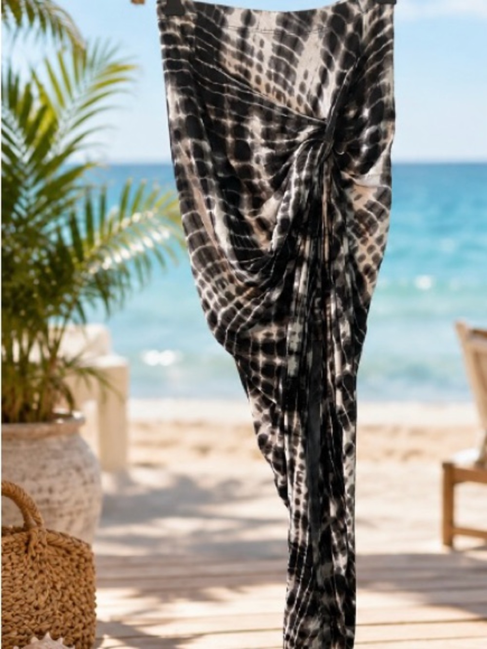 iris Black & White Asymmetrical Tie-Dye Wrap Skirt